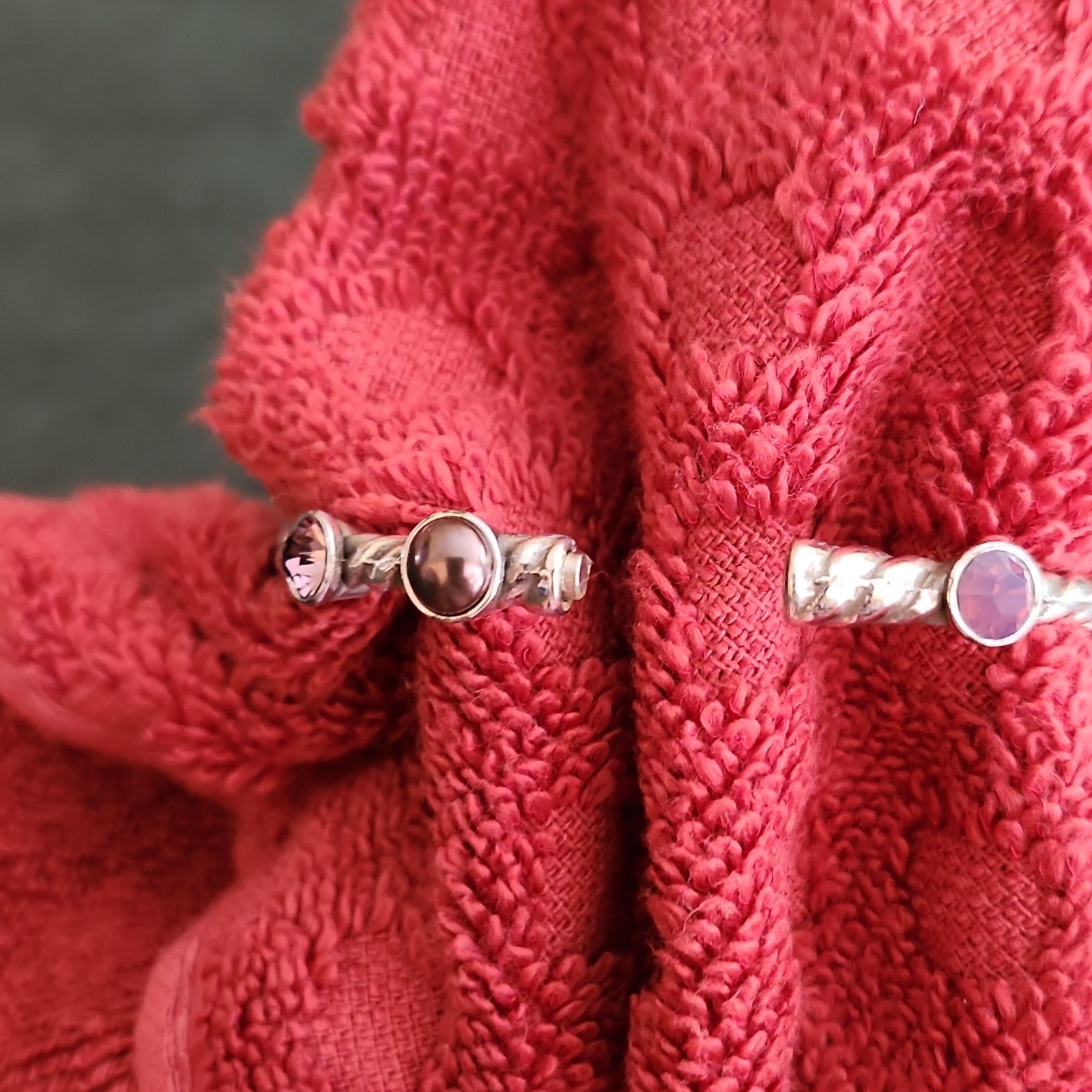 Brighton Silver Tone Bangle Bracelet Purple Crystal Bezel Stations Box Clasp
