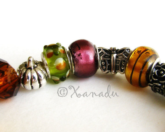 Autumn Treasures European Style Charm Bracelet – Gold Green Amber Fall Colors