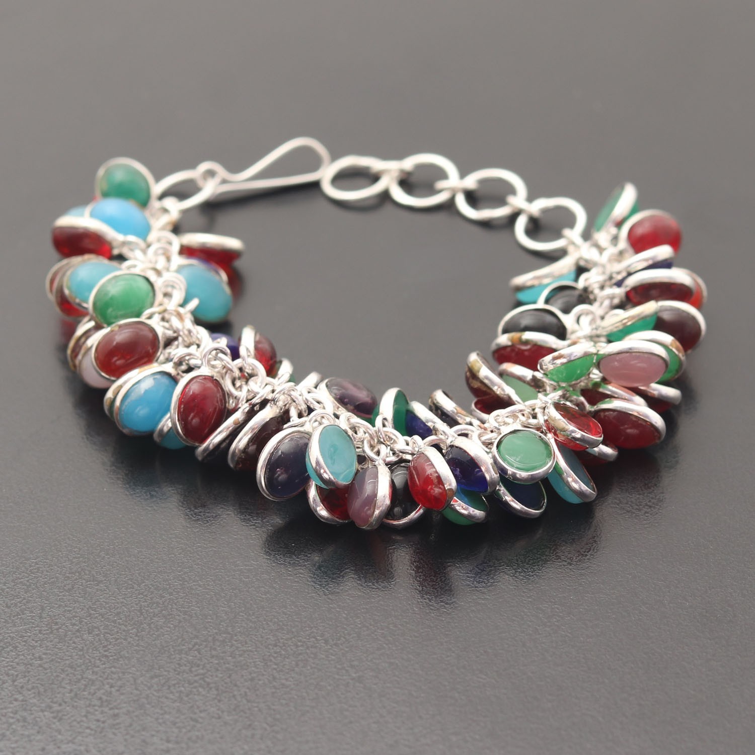 Multy Monalisa Gemstone 925 Sterling Silver Handmade Bracelet Jewelry Gift For