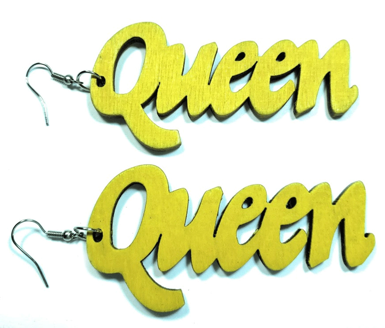 TB Queen Engrave Jamaican American Wood Light Weight Wood Dangle Hook Earrings