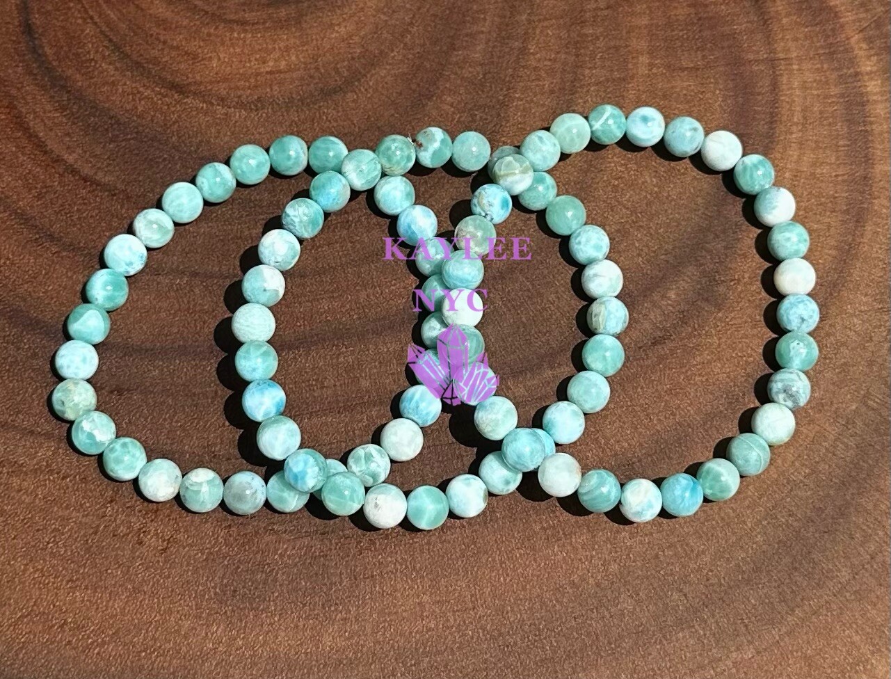 Wholesale Lot 3 Pcs Natural Larimar 6mm 7.5” Stretch Bracelet