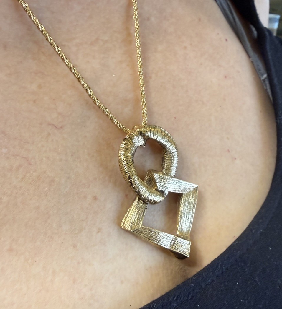 Yves Saint Laurent Pendant Necklace YSL Gold Chain Circle And Square 24 Inches