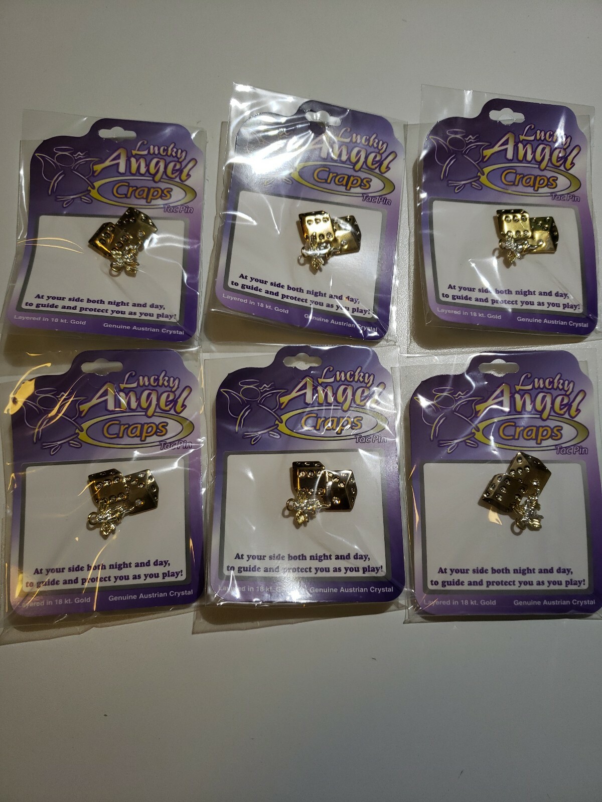 NEW SIX (6) LUCKY ANGEL DICE CRAPS BUNCO PIN FREE SHIPPING Great for Parties!