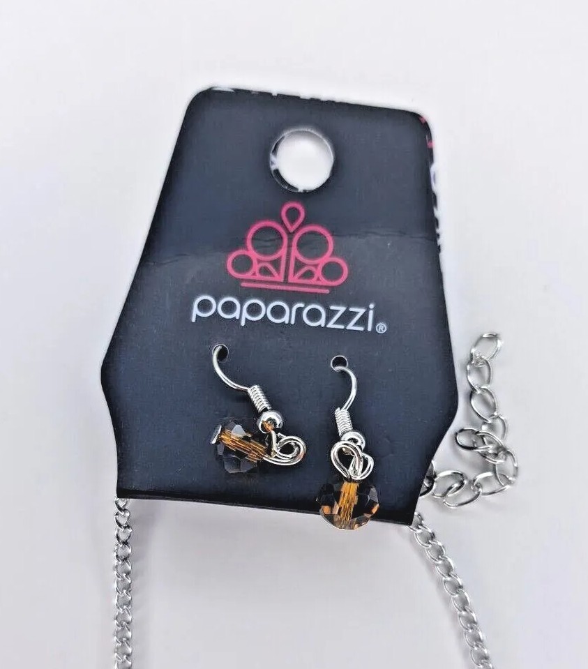 New Paparazzi Jewelry Earrings & Necklace Set “Turn up the Tea Lights” Brown