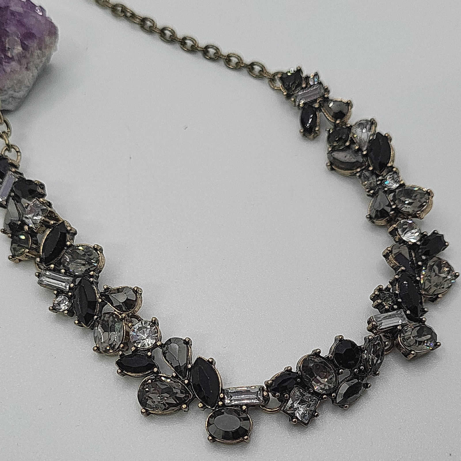 Grayish, black and clear/white Rhinestone Statement Adjustable Lobster Clasp