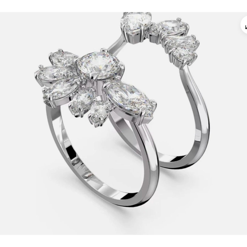 Swarovski Gema Flower Ring Rhodium Plated with Clear Stones Cocktail 58 – USA 8