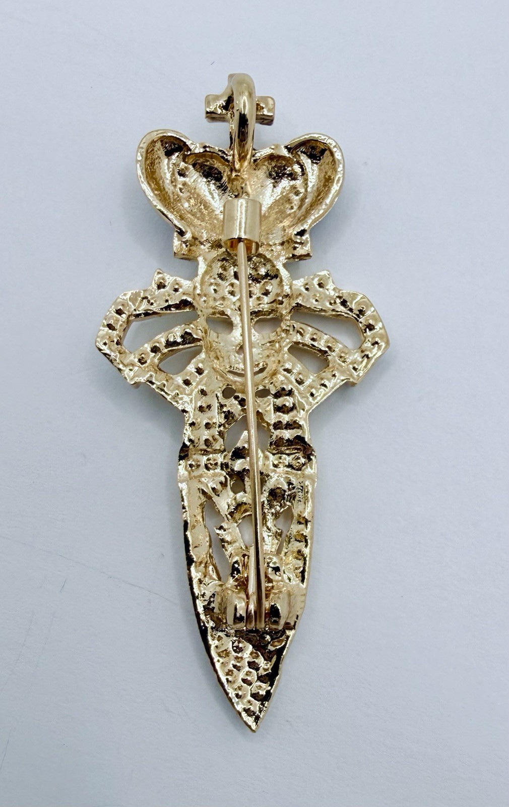 Vintage Inspired Skull Dagger Crown Brooch Pin Pendant Gothic