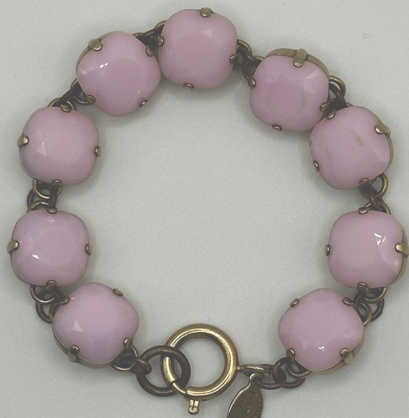 Catherine Popesco France Baby Pink Crystal Bronze Tone Bracelet Beach Cruise