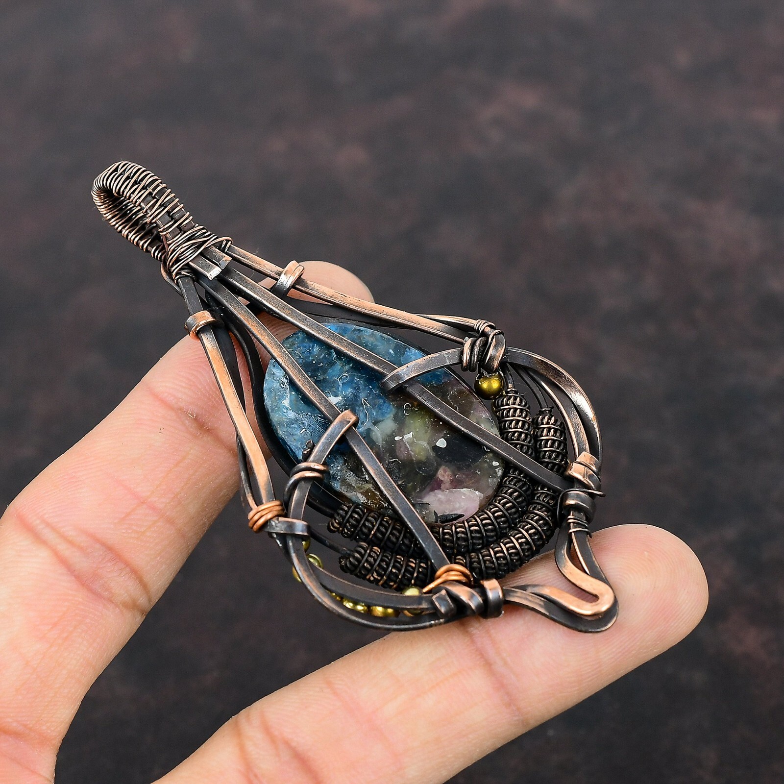 Watermelon Tourmaline Copper Gift For Friend Wire Wrapped Pendant 3.58″