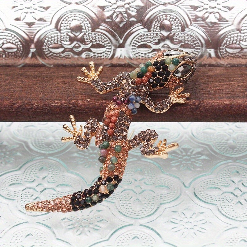 Gecko Lizard Brooch Luxury Rhinestone Animal Pin Jewelry