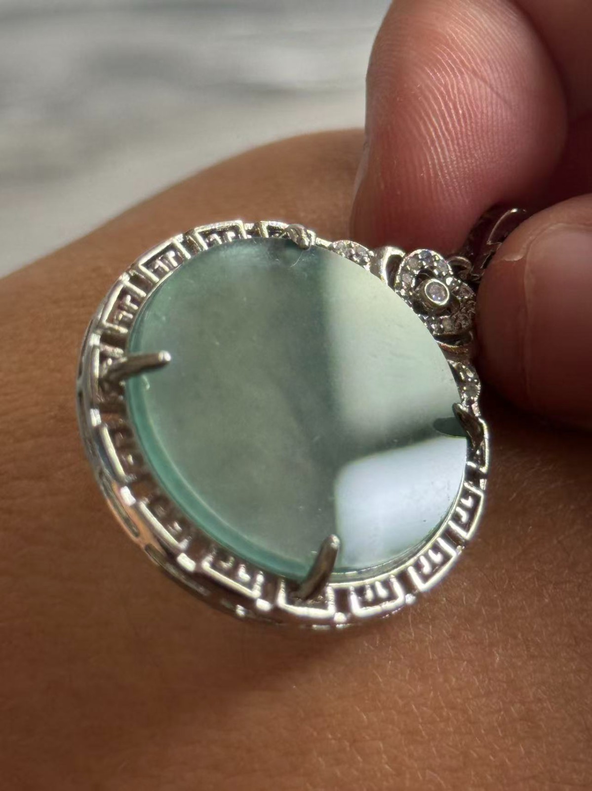 Certified Grade A Natural Icy Blue Jadeite Jade Peace Round Pendant 6.27g 翡翠平安牌