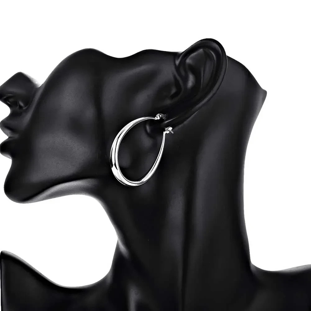 925 Sterling Silver 41MM Smooth Big Hoop Earrings Women Party Fashion Jewellery