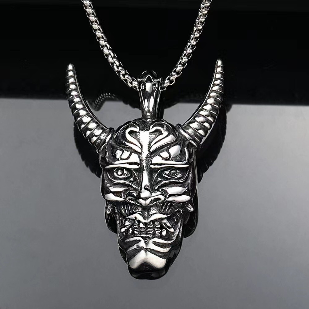 Men’s Unisex Hannya Mask Pendant Necklace Punk Retro Rock Jewelry Chain 24″