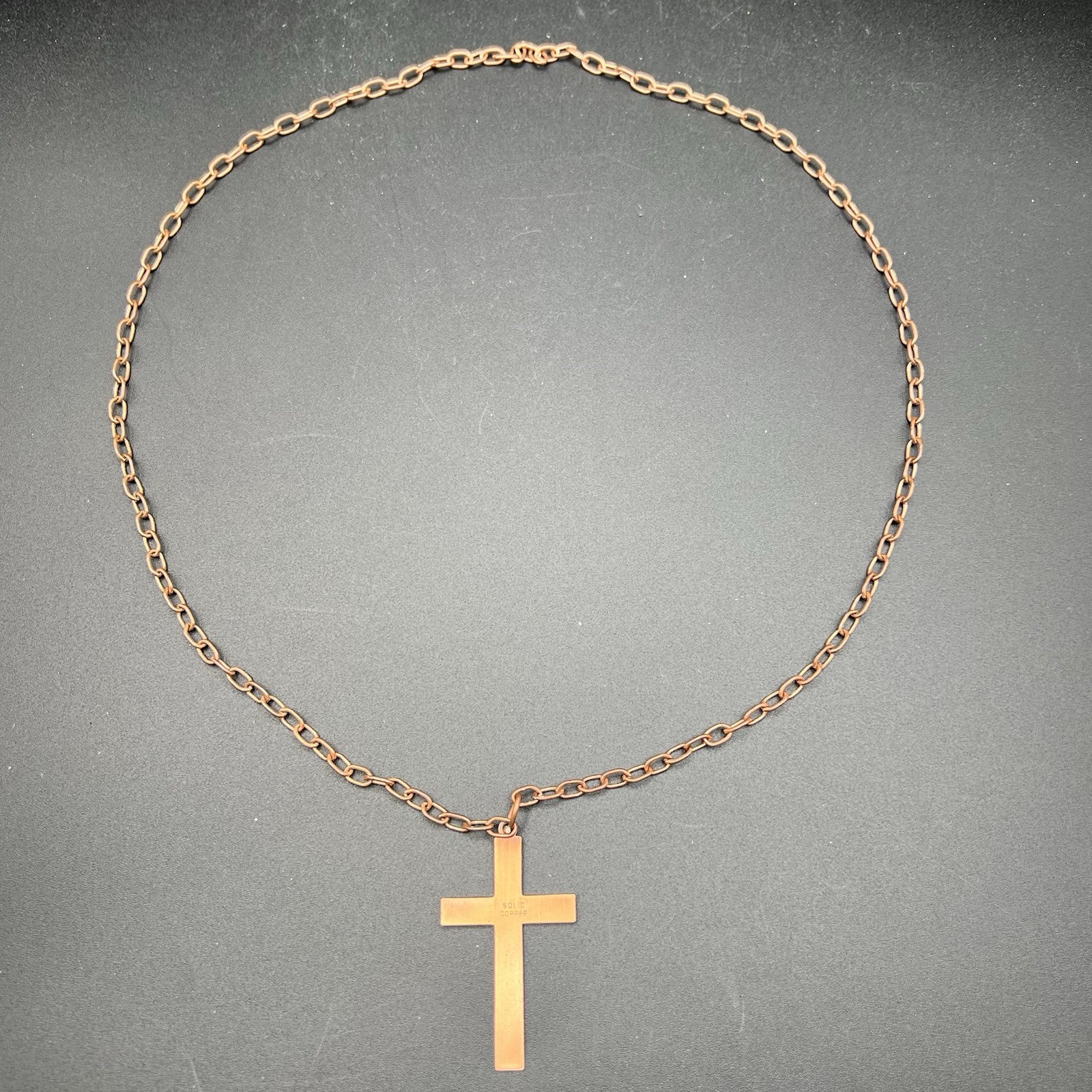 Large Solid Copper Cross Necklace 27″ Handmade Artisan Faith Pendant Unisex