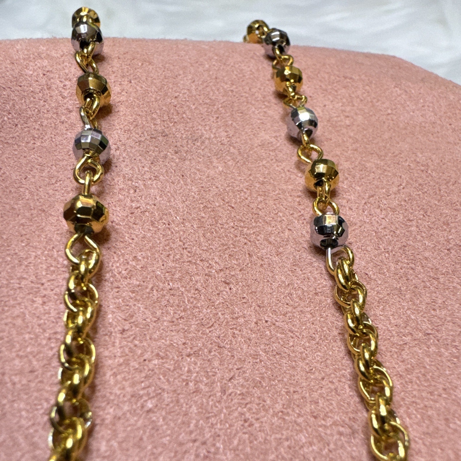 Rolo Chain Necklace 18.5”, 3.2mm 14K Gold Filled Two-Tone Beads, Lobster Clasp