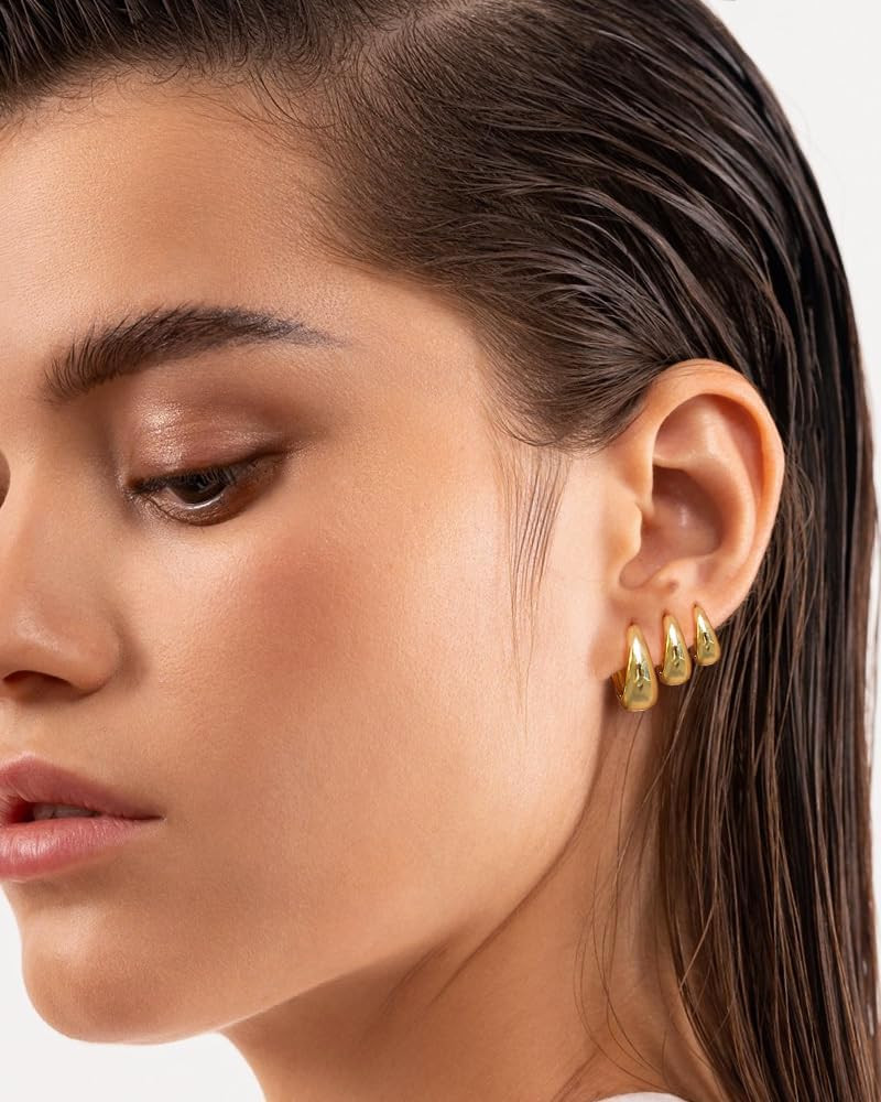 Surgical Steel Small Huggie Hoop Earrings for Women Set,14K Gold Plated Hypoalle