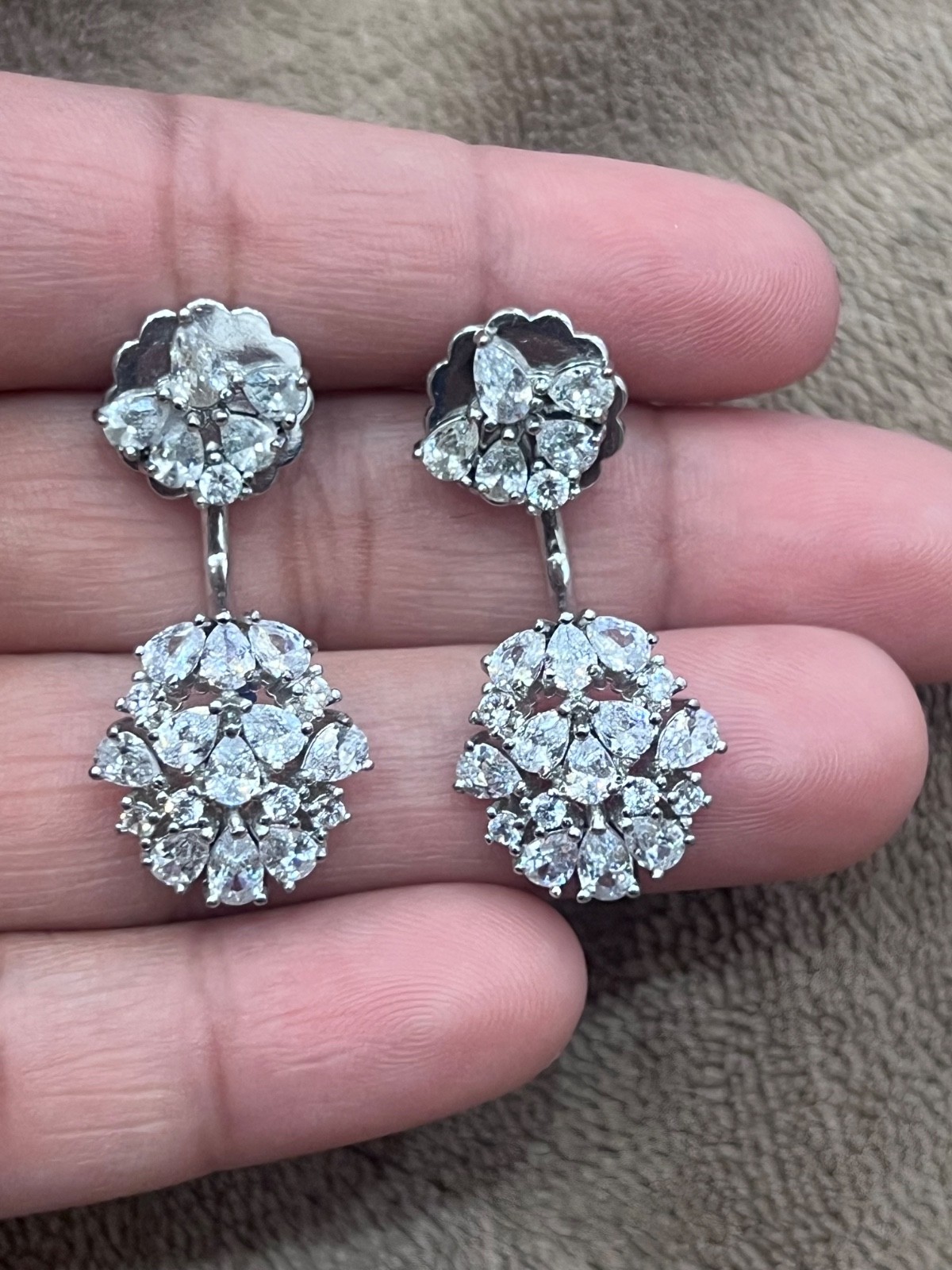 Euro Sparkles Netherlands 925 Silver 2-in-1 Jacket Earrings Women Pear CZ