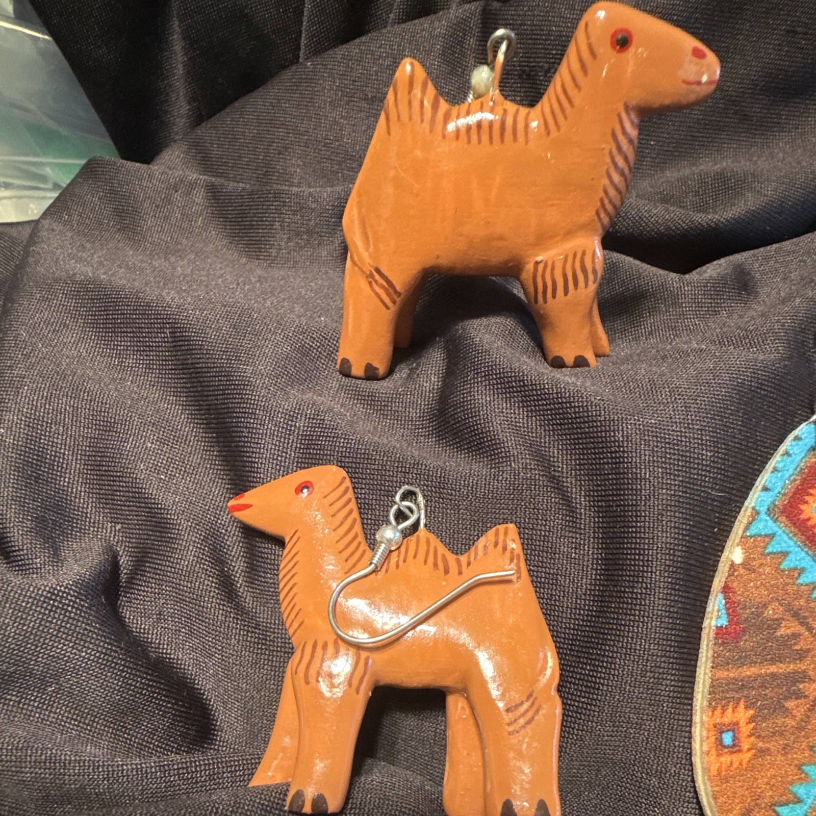Southwestern Teardrop Faux Leather & wooden camel earrings lightweight, fun