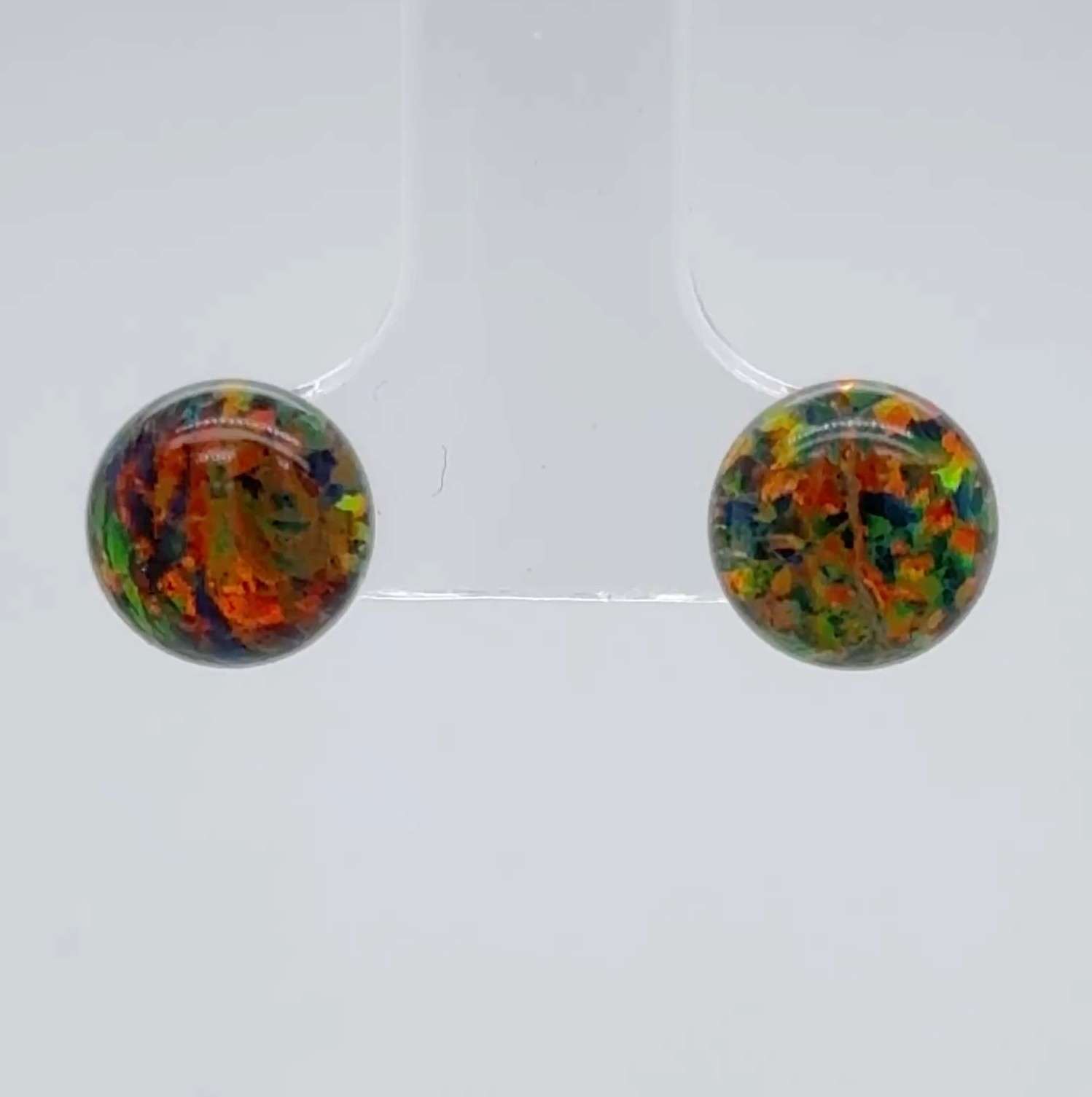 Multicolor Green Red FIRE OPAL Round Post Stud Earrings 925 STERLING SILVER 305e