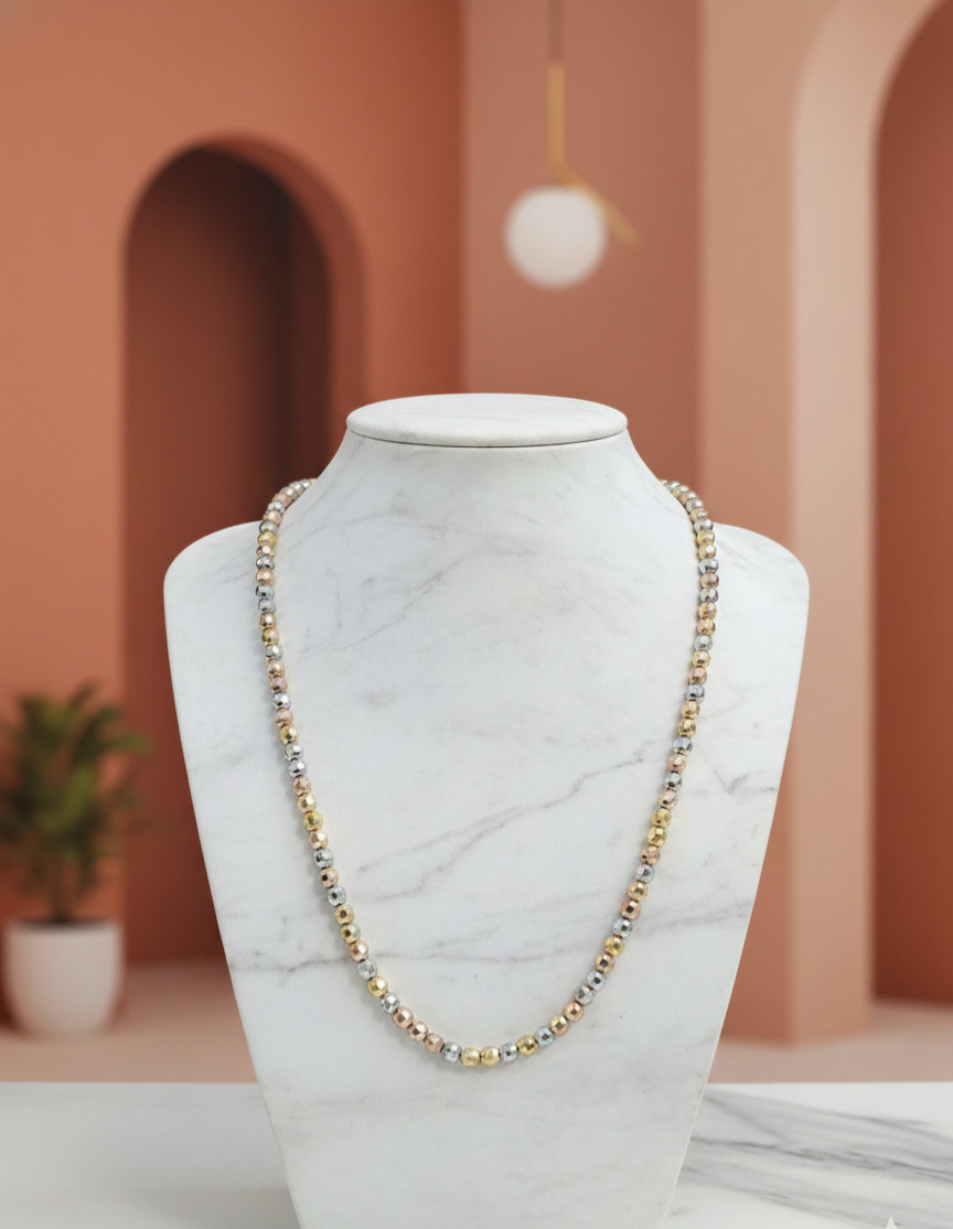 Women’s Ladies Girls Tri-Color Gold Silver Bronze Candy Harmony Necklace