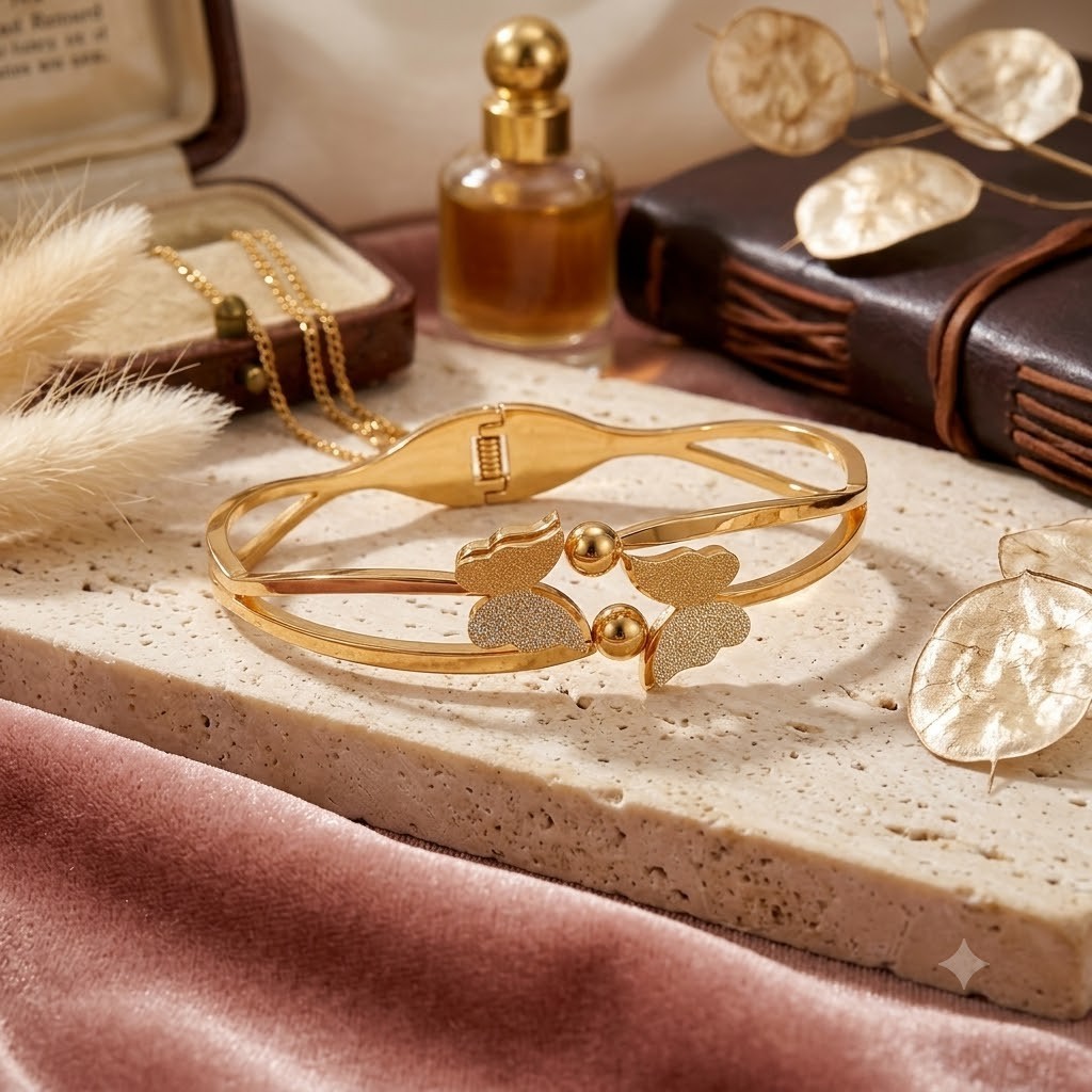 Gold Tone Butterfly Leaf Cuff Bracelet Open Bangle for Women Gift