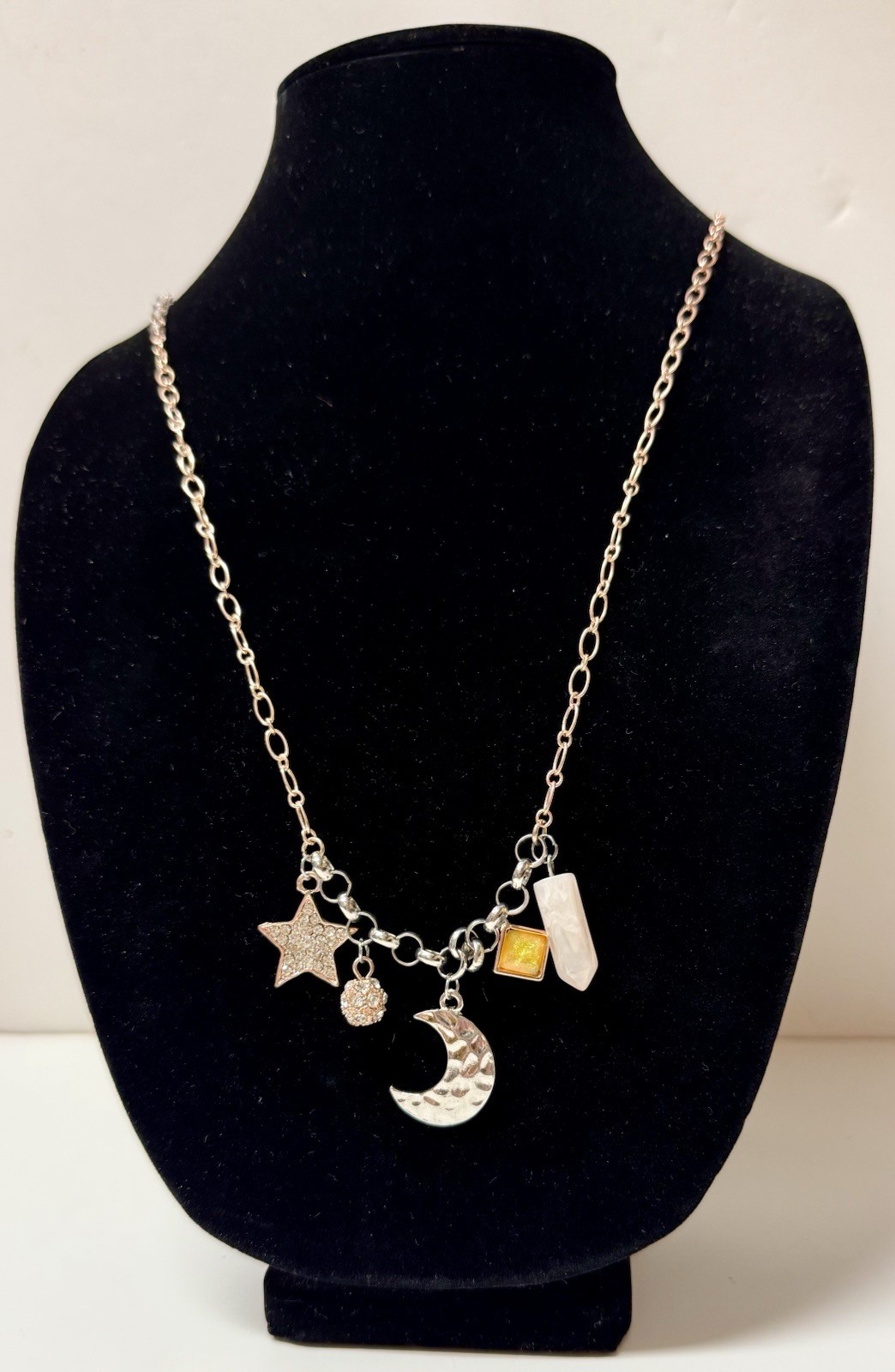Combined Shipping Rose Quartz Crystal Moon and Star Charm Necklace #261