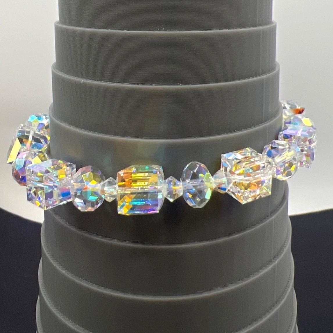 AB Crystal Bead Bracelet Adjustable Silver 7 + 2.5 Lobster Clasp Bridal Prom