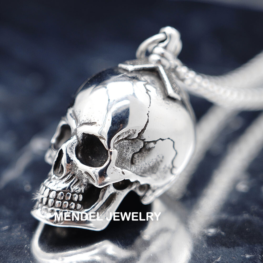 MENDEL Gothic Mens Biker Skull Pendant Necklace Men Stainless Steel Chain Silver