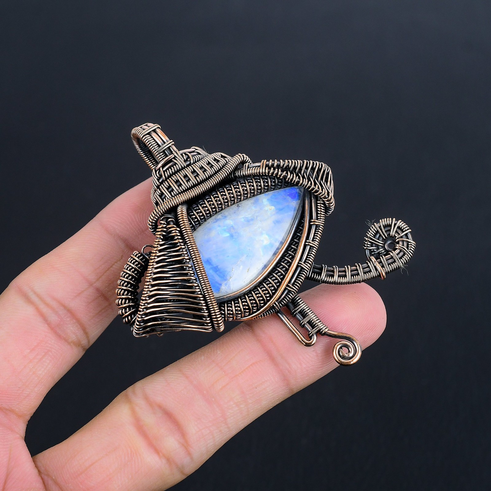 Rainbow Moonstone Handmade Gemstones Copper Wire Wrap Beautiful Pendant Jewelry