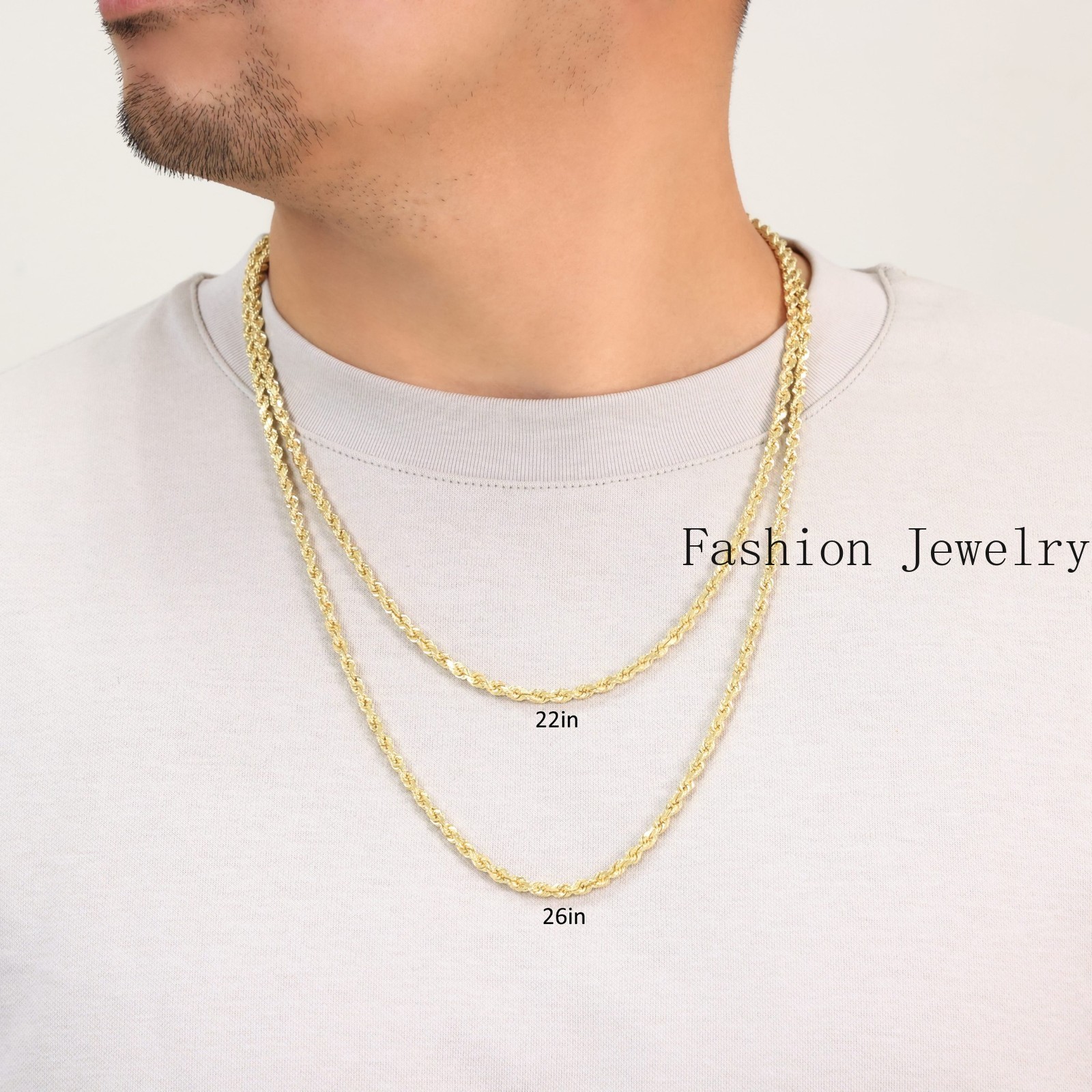 18k Yellow Gold 4mm Diamond Cut Rope Chain Italian Necklace Mens Womens 16″-28″