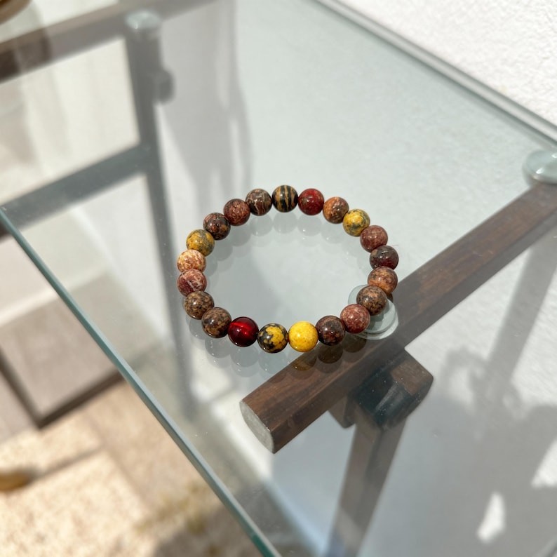 Leopard Skin Jasper Bracelet Polished Beads On Elastic, Stackable Daily Wear