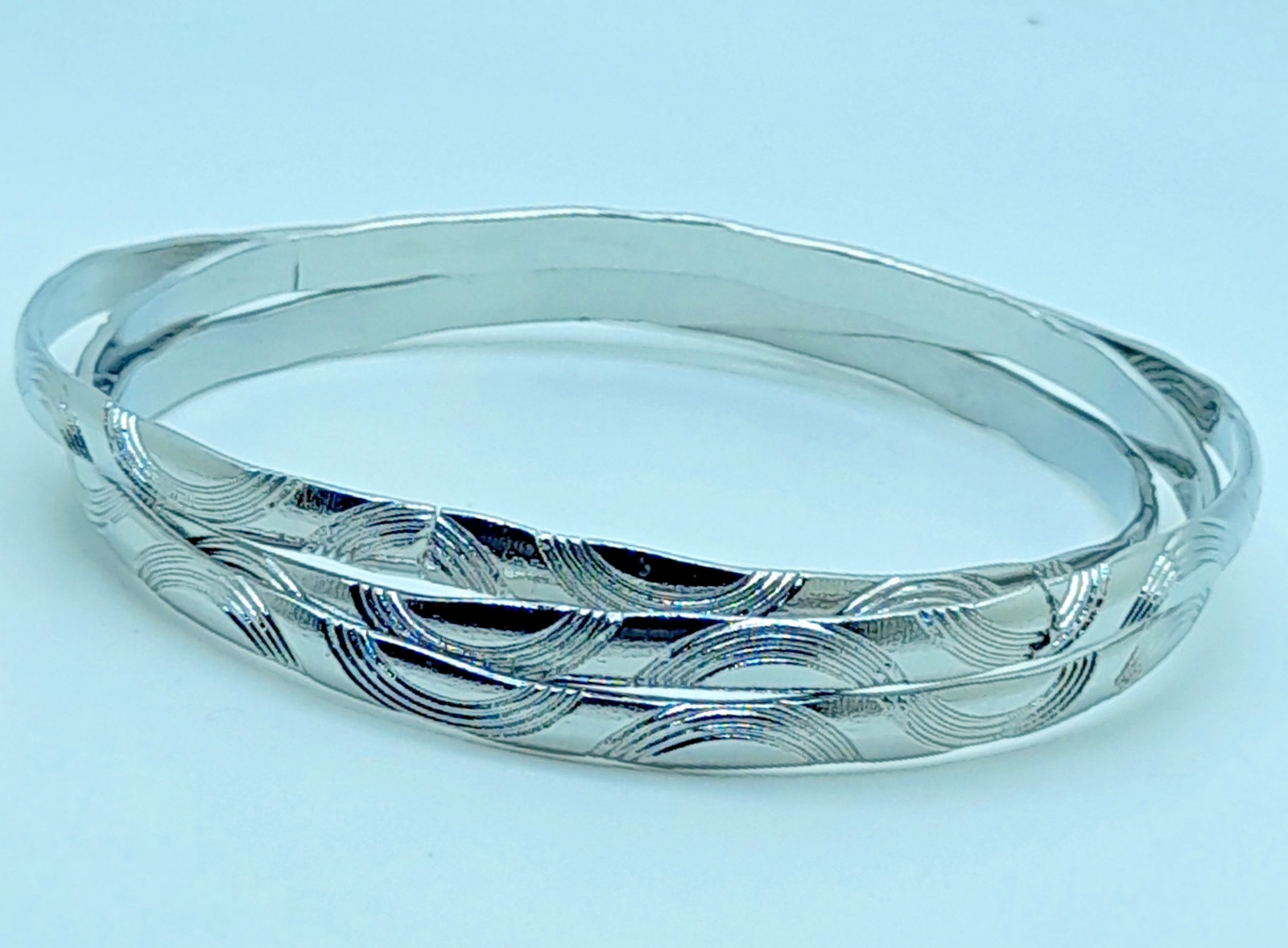Set of 3 4.5mm Thin simple Rhodium Plated Fashion Jewelry Bangle Bracelets