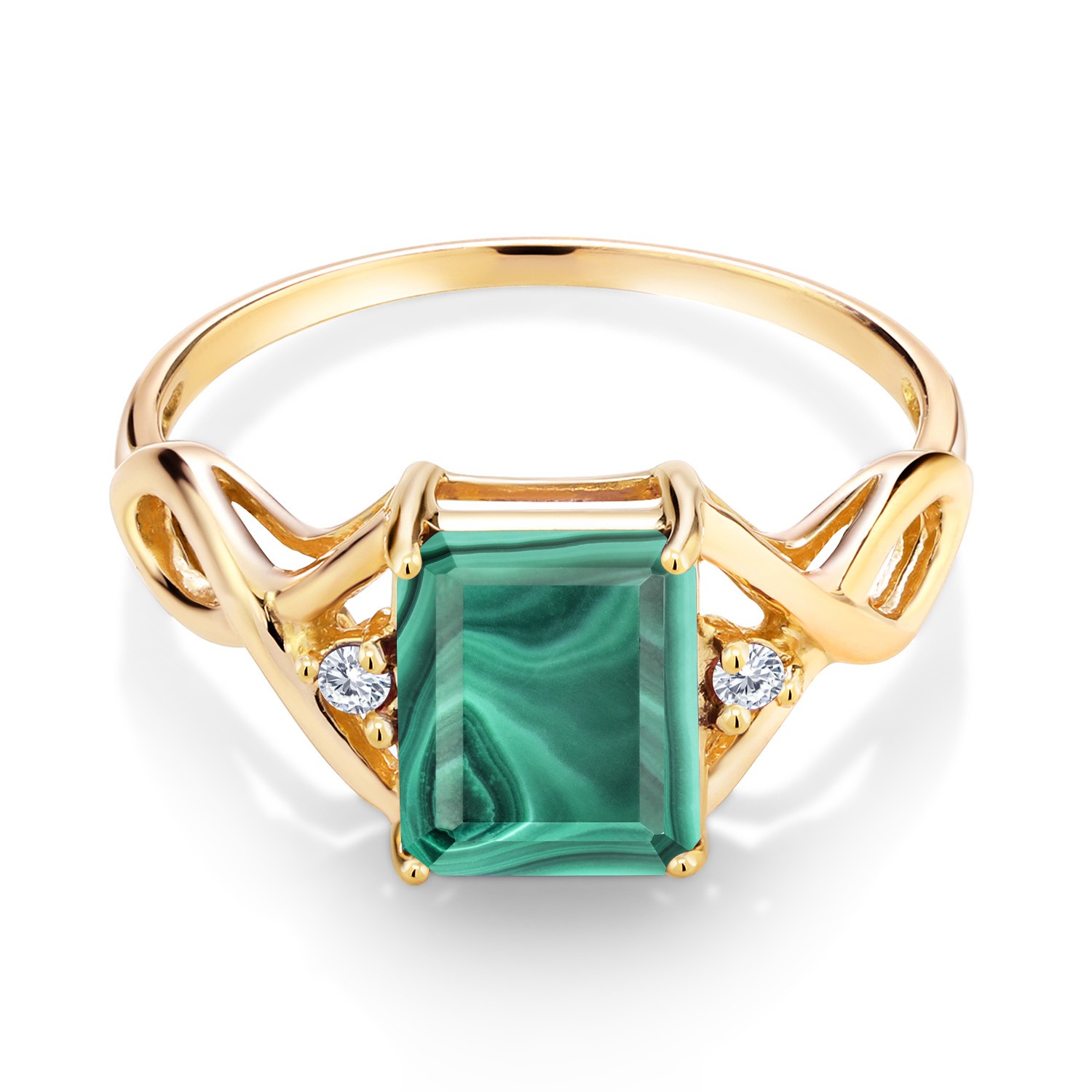 18K Yellow Gold Plated Silver Ring Malachite Moissanite (3.58 Cttw)