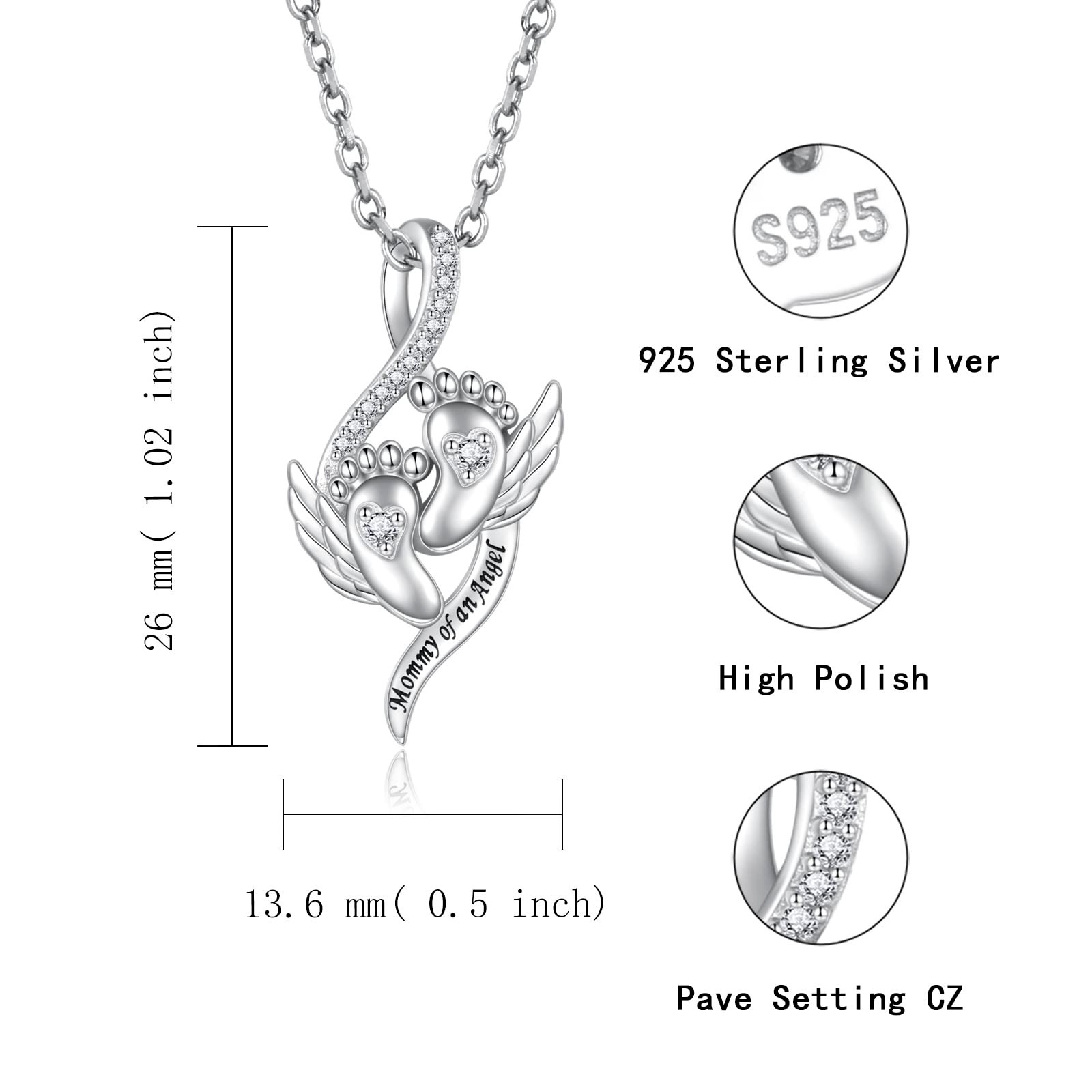 Sterling Silver Angel Heart Pendant Necklace – Miscarriage Memorial Jewelry for