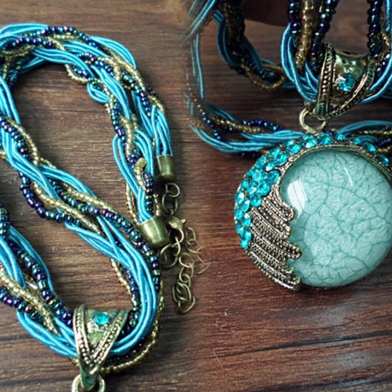 Turquoise Gemstone Necklaces Retro Choker Bohemian Pendant Fashion Jewelry Chain