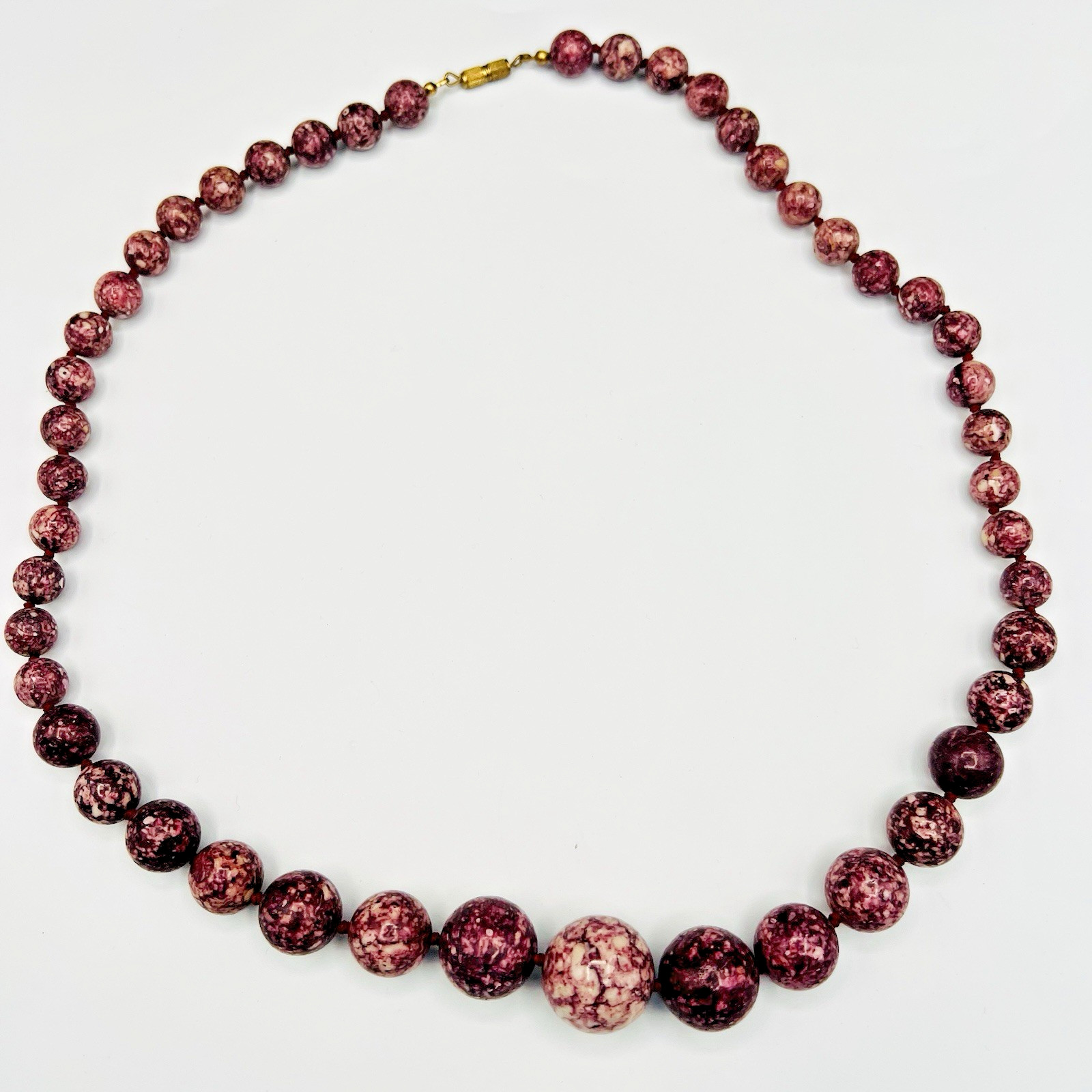 Vintage Chunky Raspberry Jasper Stone Necklace Graduated Beads 24” Statement