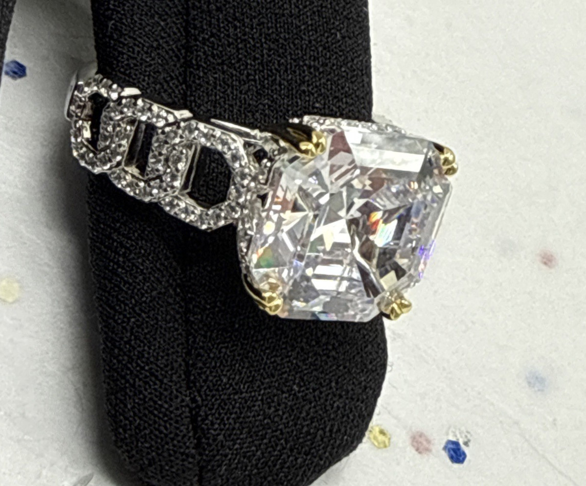 Vanna K ~ Bella Luce White Cubic Zirconia Platineve Asscher Cut Ring 13.23ctw ~9