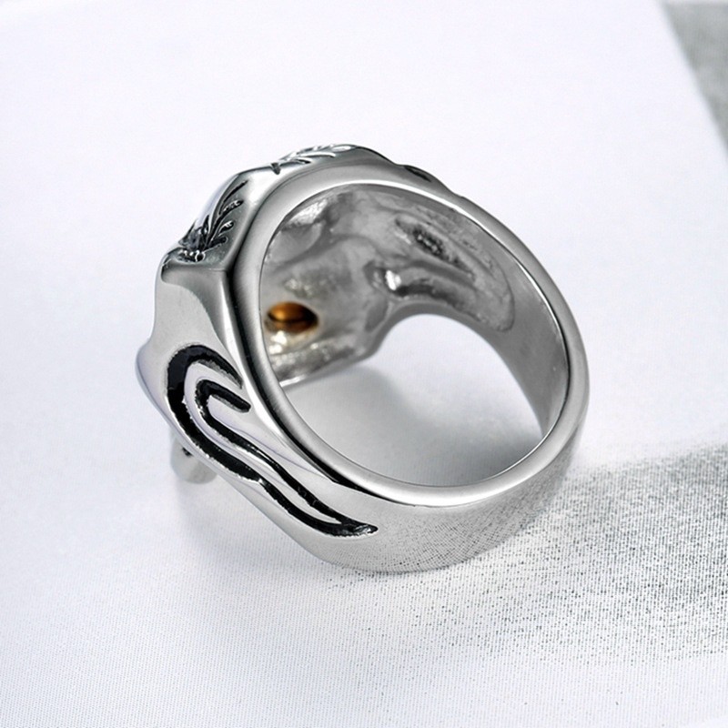 MENDEL Goth Mens Biker Punk CZ Smoking Skull Ring Men Stainless Steel Size 7-15