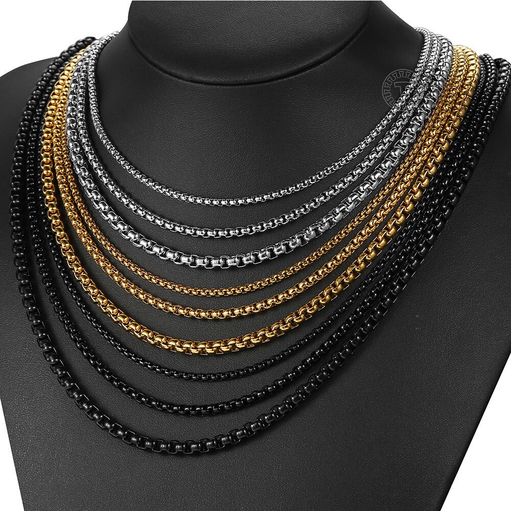 2/3/4/5MM Round Box Link Chain Necklace Gold Plated Choker 16-36″ For Men Boy