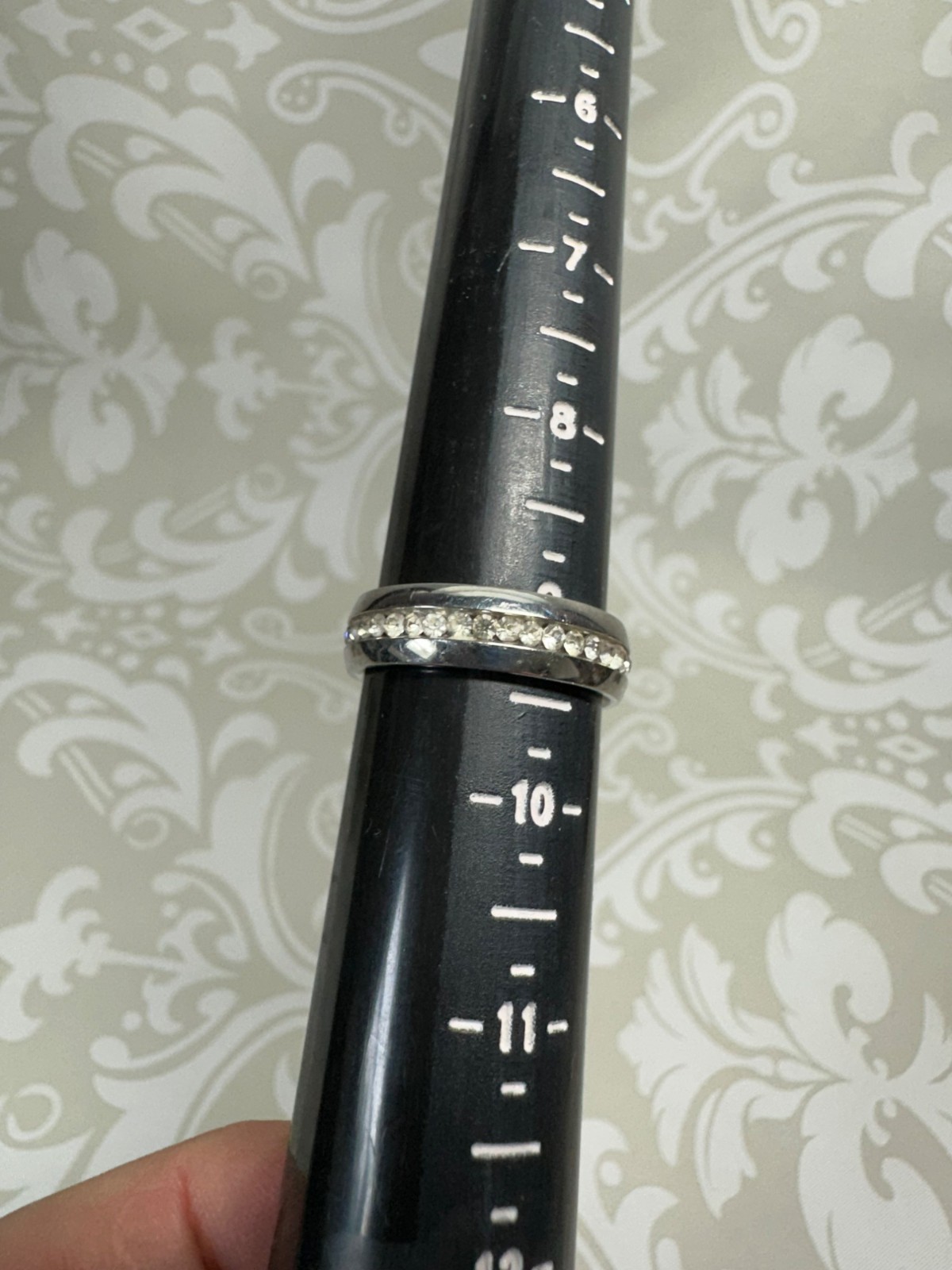 Silvertone and Crystal Rhinestone Band Ring Size 9 Unisex Adult
