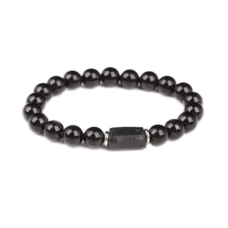 Handmade Black Tourmaline, Black Agate Beaded Bracelet Men’s and Women’s