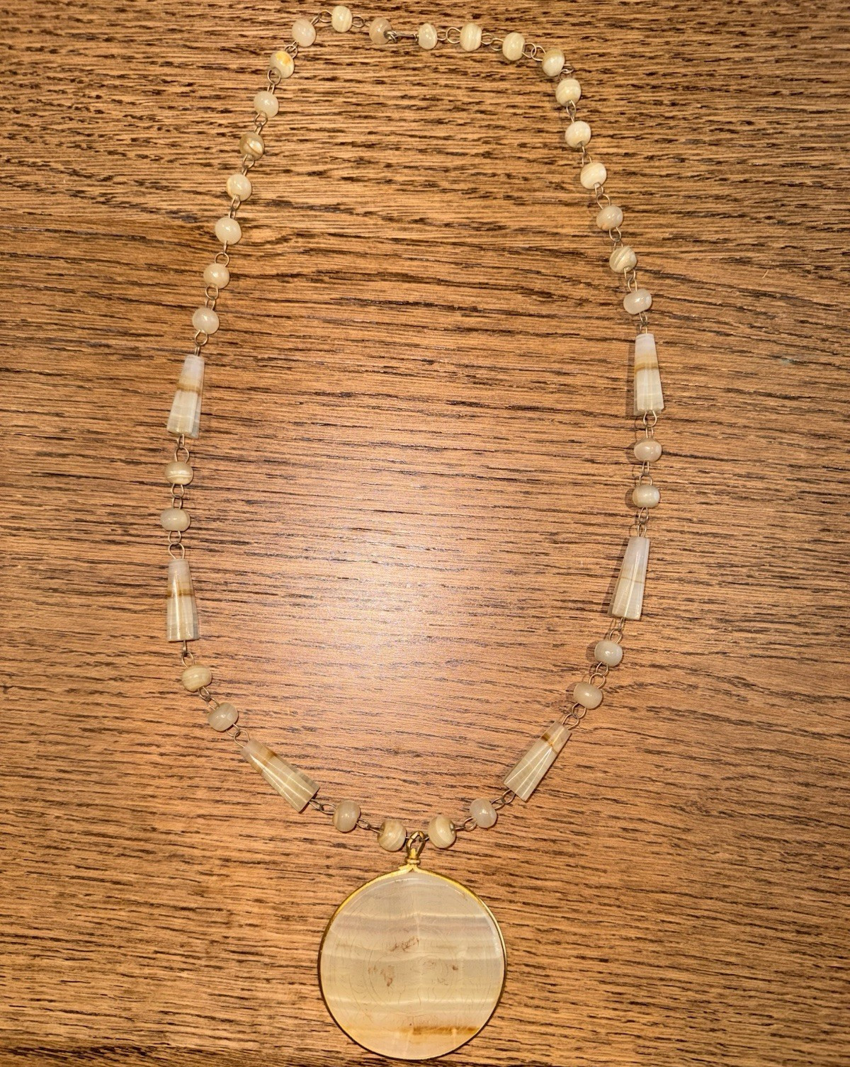 Large Etched Stone Aztec Mayan Calendar Pendant Necklace Mexican Onyx