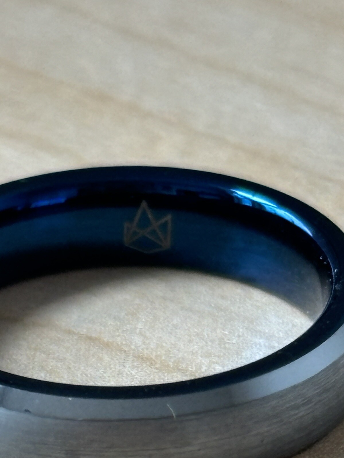 Stainless steel ring / size 4 / dark gray to black on outside /blue on inside