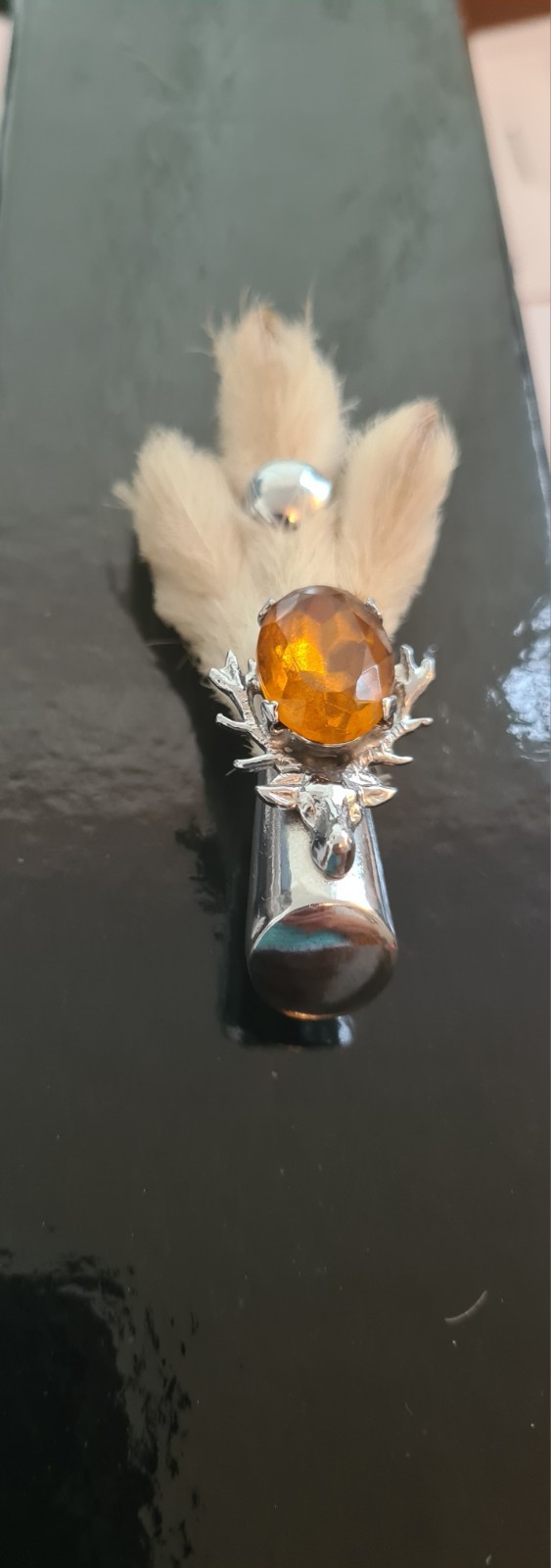Scottish Mizpah Silver Tone Lucky Grouse Foot Claw With Orange Stone. Very Good.