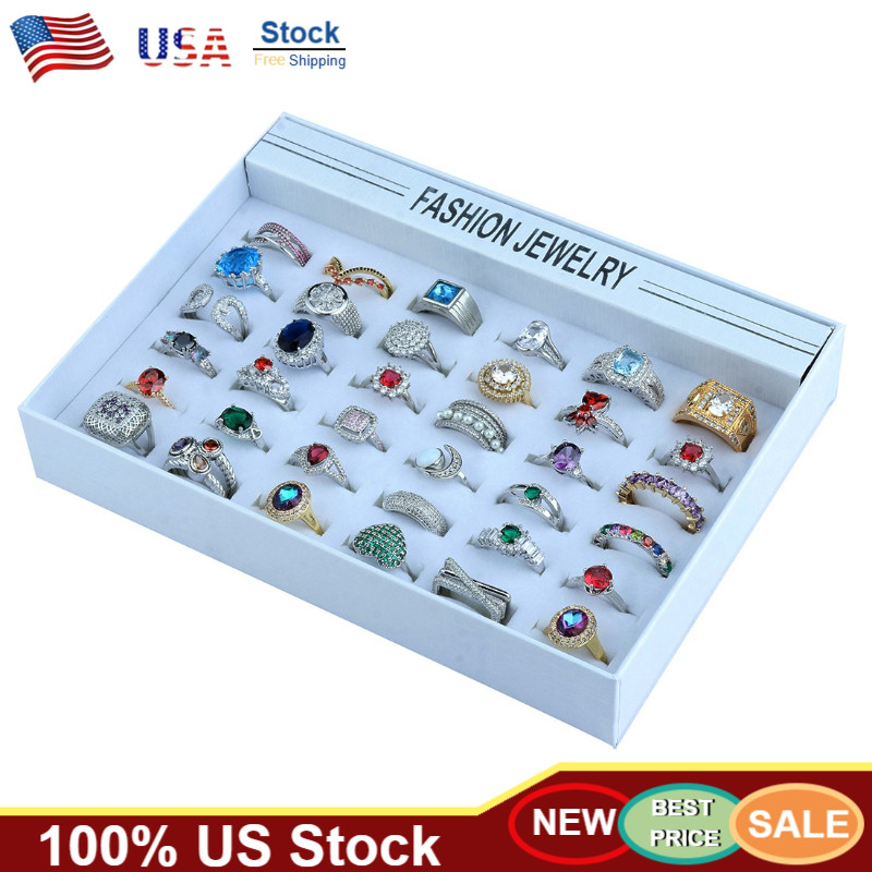 50PCS Wholesale Colorful Crystal Mixed Rings Bulk Finger Band Ring Jewelry Lot