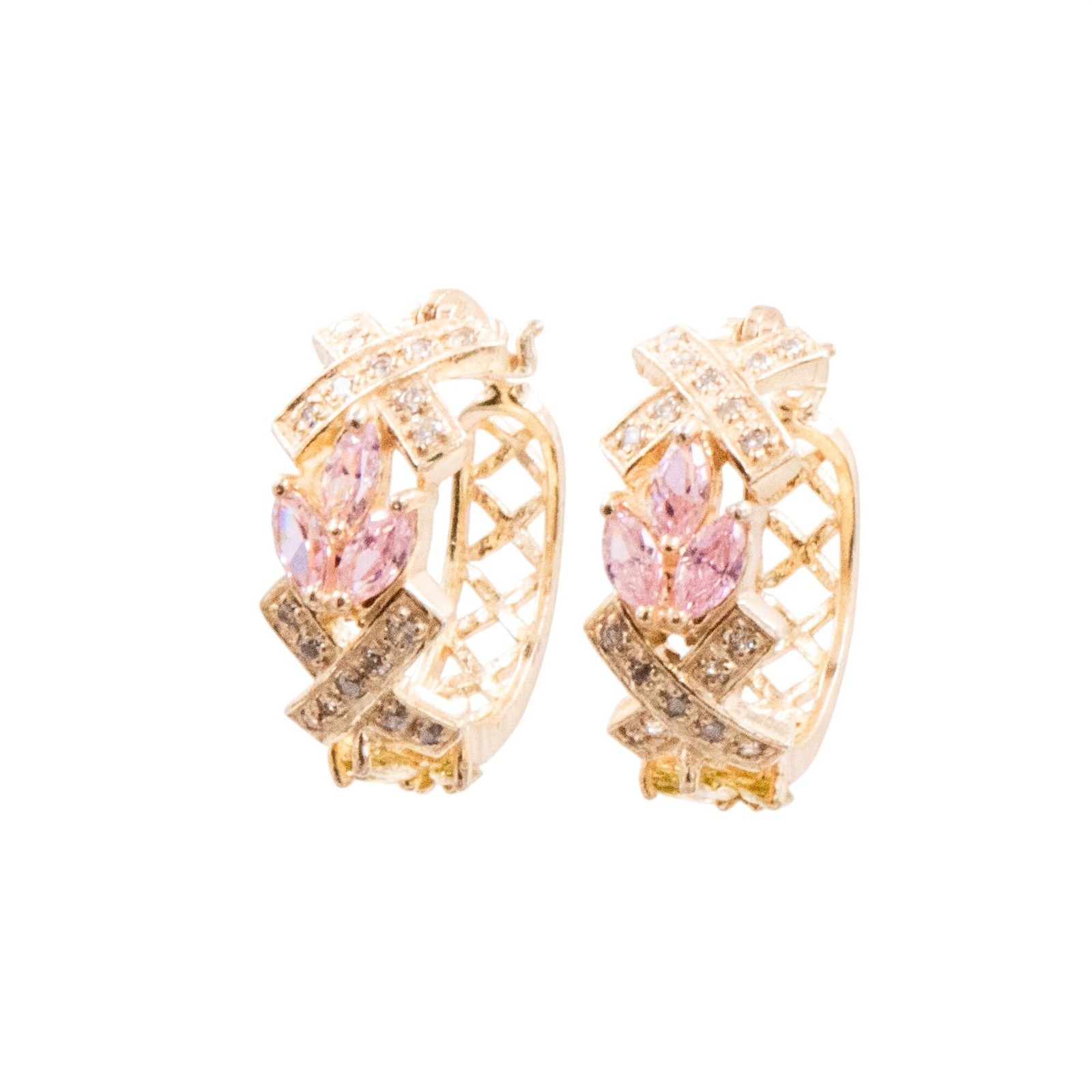 Sterling Silver 7/8 Inch CZ Hoop Earrings Pink Green Clear Cubic Zirconia
