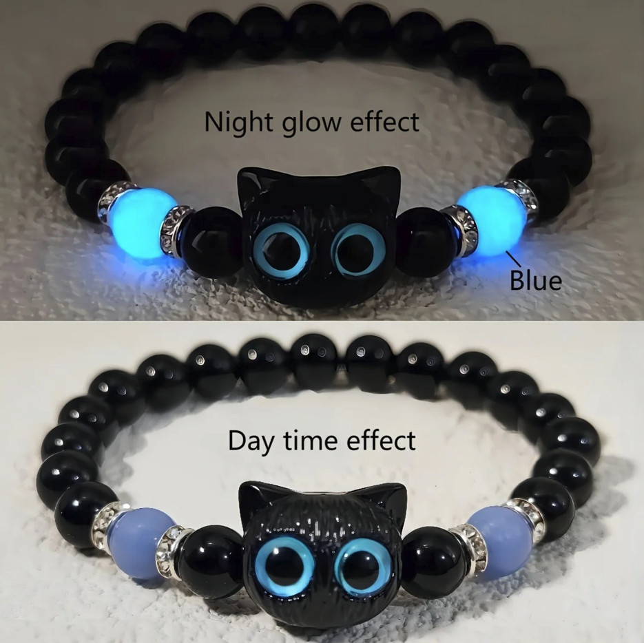 1PC Luminous Cat Couple Bracelet: Matching Black White Glow In Dark Gift – NEW