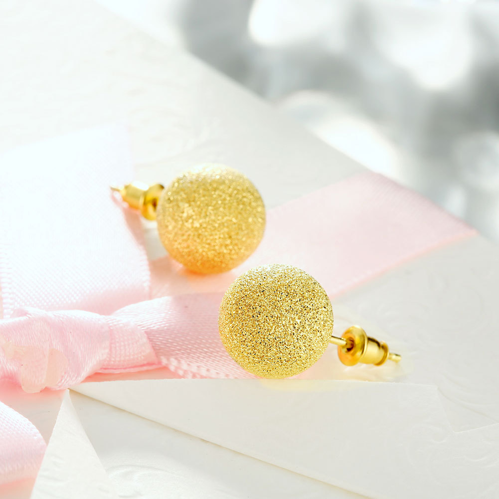 18K Gold Plated Classic Frosted Round Ball Beads Stud Earrings 6mm 8mm 10mm 12mm