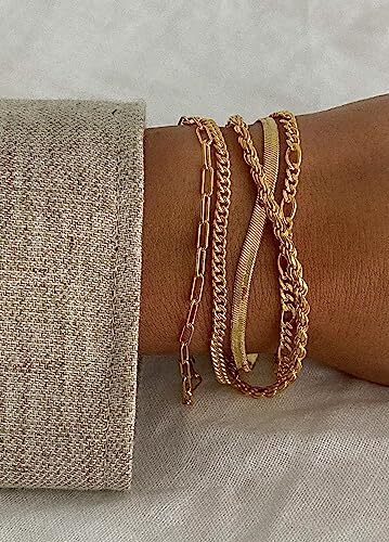 Gold Bracelets for Women Waterproof, 14K Real Gold Jewelry Sets for Women Trendy