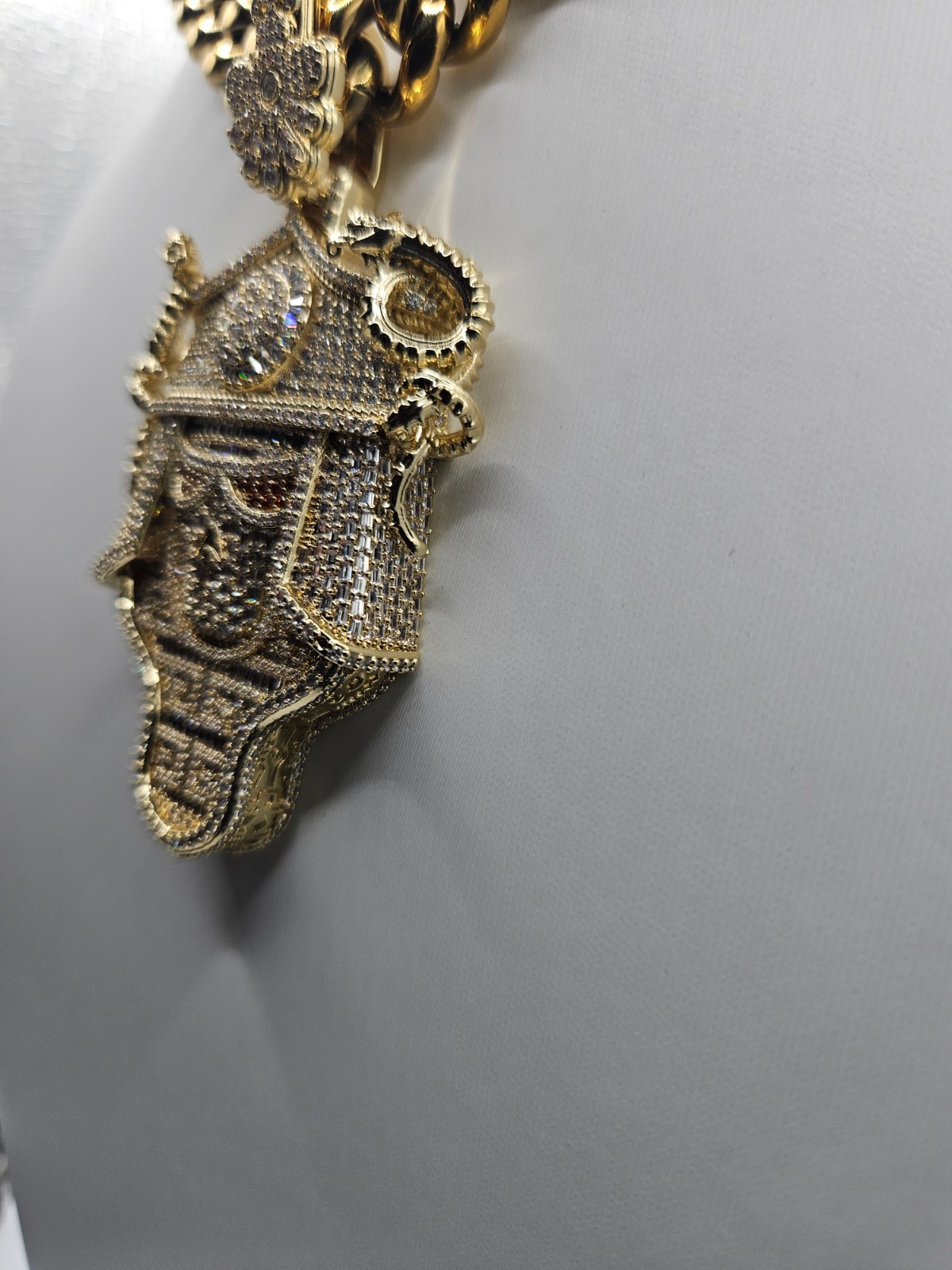 Heavy 925 Sterling Silver Samurai Pendant with 26” Gold-Plated Chain Set